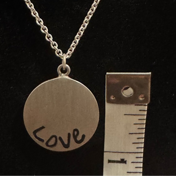 925 Sterling Mexico Silver Love Pendant on Vintage Silver Tone Necklace - Picture 7 of 11